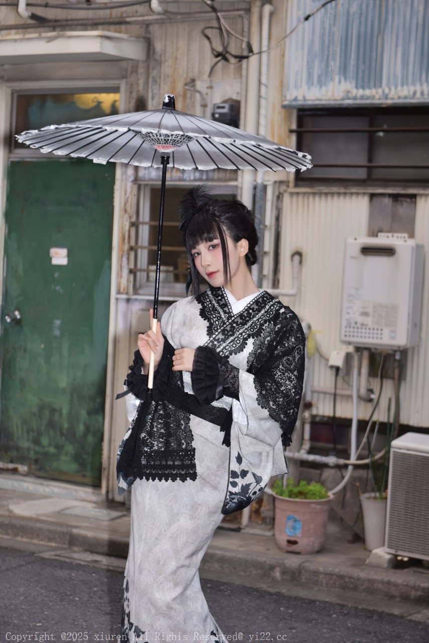 水淼Aqua - 黑色蕾丝和服&内衣